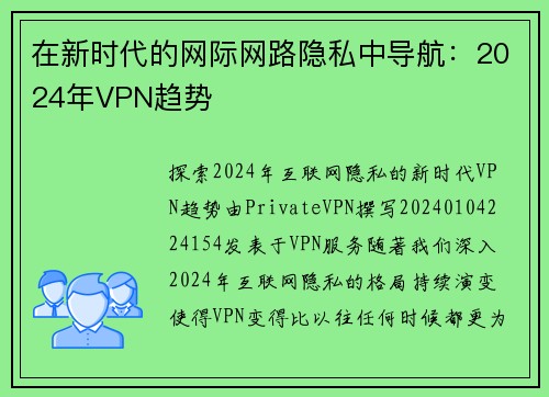 在新时代的网际网路隐私中导航：2024年VPN趋势